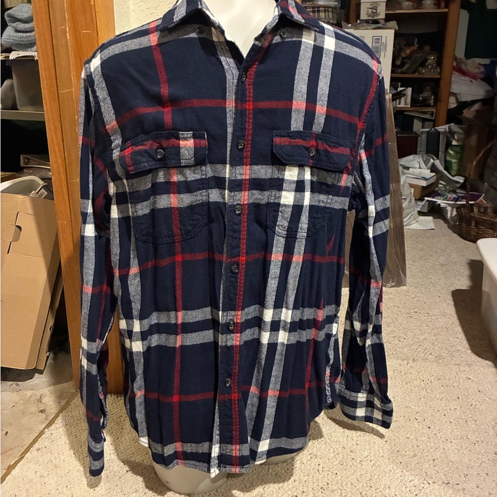 George Men's Blue White and Red Checkered Shirt
